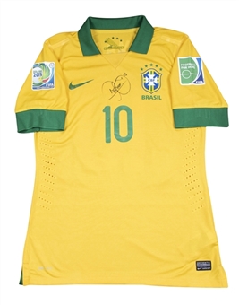 2013 Neymar Signed Brazilian National Soccer Team Match Jersey With Captains Exchange Pennant (Brazilian National Team Provenance & JSA)